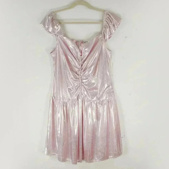 Batsheva Wendy Pink holographic effect Metallic Ruched Mini Dress - Picture 6 of 12
